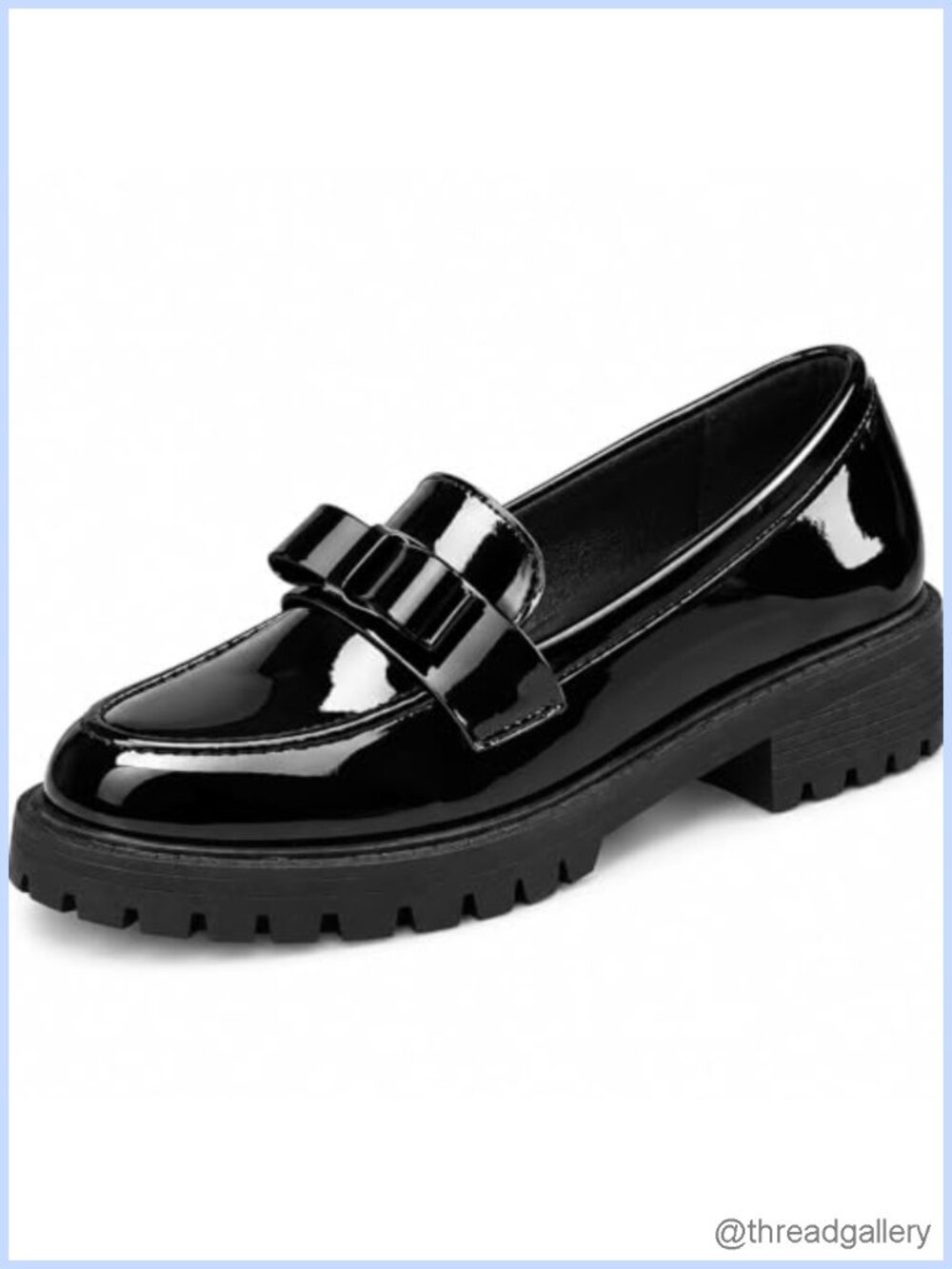 Patent Leather Bow Chunky Heel Round Toe Slip On Loafer Platform Dress Shoes